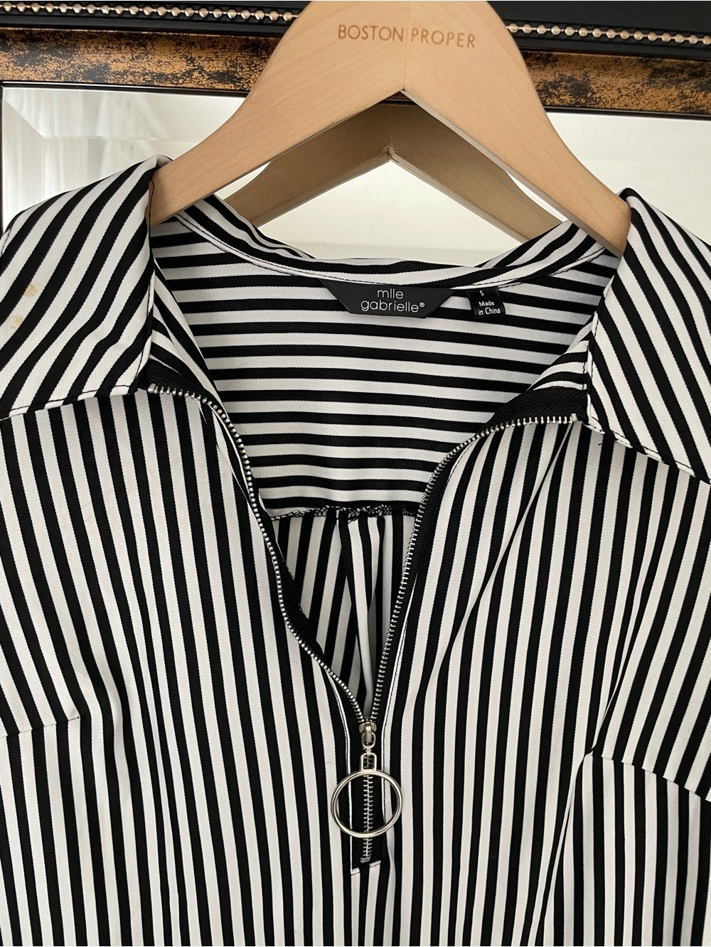 Mlle Gabrielle Black White Striped Zip Front Shirt Dress Size S - Picture 4 of 5
